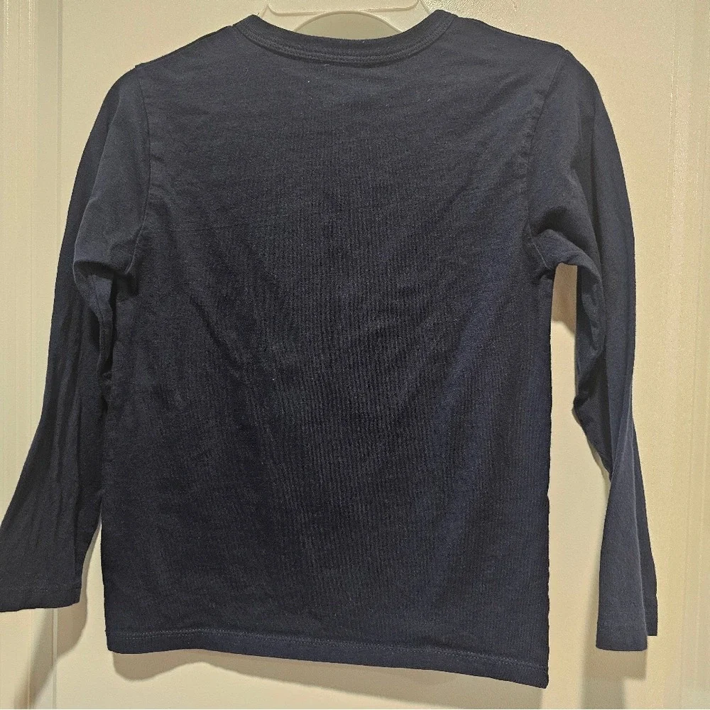 Kid's‎ sz 5/6 Navy Blue Neon Football Graphic Long Sleeve Tee Fall Ball Sporty